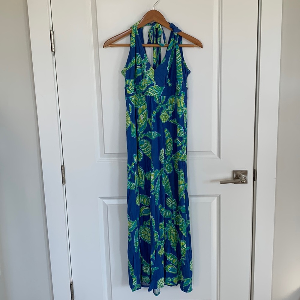 Lilly Pulitzer seashell print halter tie maxi dress size xs